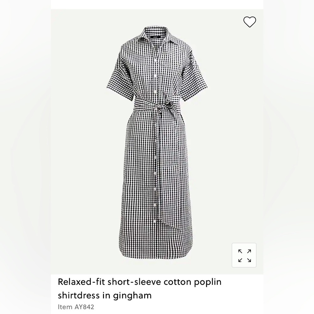 Super cheery J.Crew short-sleeve cotton poplin shirtdress, black & white gingham